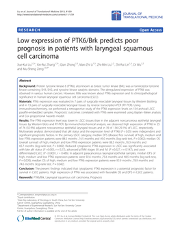 Low Expression of PTK6/Brk Predicts Poor Prognosis in Patients With