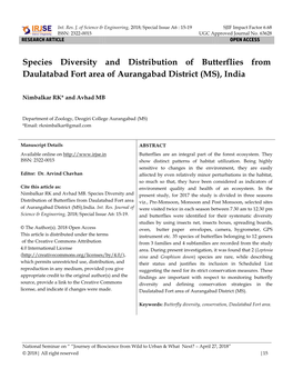 Species Diversity and Distribution of Butterflies from Daulatabad Fort Area of Aurangabad District (MS), India