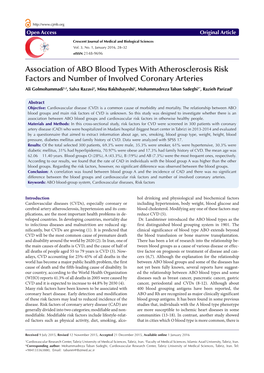 Association of ABO Blood Types with Atherosclerosis Risk Factors And