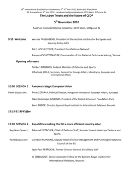 The Lisbon Treaty and the Future of CSDP 5 November 2010