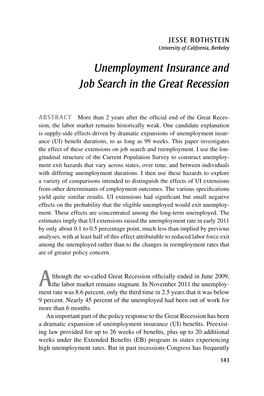 Unemployment Insurance and Job Search in the Great Recession