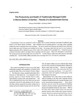 The Productivity and Health of Traditionally Managed Cattle in Monze District of Zambia: Results of a Questionnaire Survey