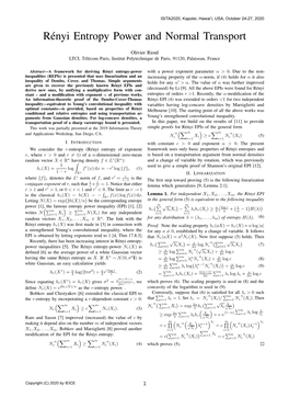 Rényi Entropy Power and Normal Transport