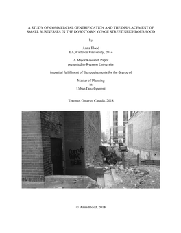 A Study of Commercial Gentrification and the Displacement of Small Businesses in the Downtown Yonge Street Neighbourhood