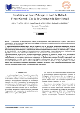 Inondations Et Sante Publique En Aval Du Delta Du Fleuve Ouémé : Cas De La Commune De Sèmè-Kpodji