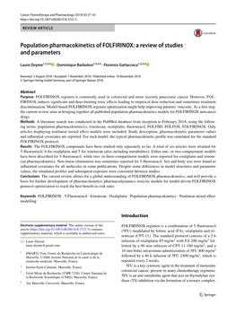 Population Pharmacokinetics of FOLFIRINOX: a Review of Studies and Parameters