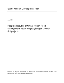 IPDP: PRC: Sangzhi County Subproject, Hunan Flood Management