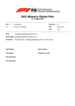 2021 MONACO GRAND PRIX 19 - 23 May 2021