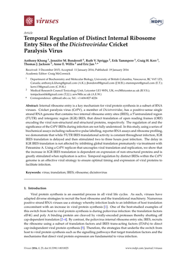 Temporal Regulation of Distinct Internal Ribosome Entry Sites of the Dicistroviridae Cricket Paralysis Virus