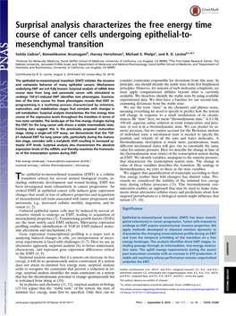 Surprisal Analysis Characterizes the Free Energy Time Course of Cancer Cells Undergoing Epithelial-To- Mesenchymal Transition