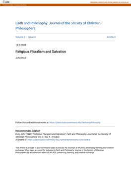 Religious Pluralism and Salvation