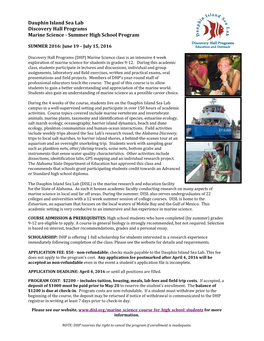 Dauphin Island Sea Lab Discovery Hall Programs Marine Science - Summer High School Program