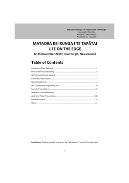 MATAORA KEI RUNGA I TE TAPĀTAI LIFE on the EDGE Table of Contents