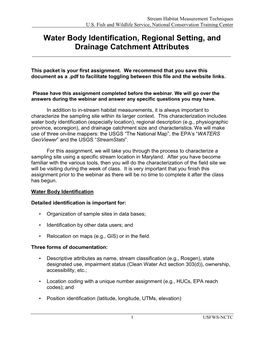 Water Body Identification, Regional Setting, and Drainage Catchment Attributes