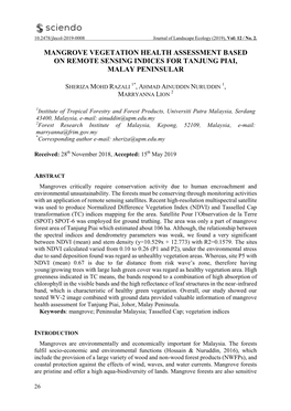 Mangrove Vegetation Health Assessment Based on Remote Sensing Indices for Tanjung Piai, Malay Peninsular