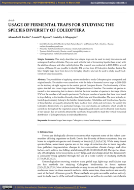 Usage of Fermental Traps for Studying the Species Diversity of Coleoptera