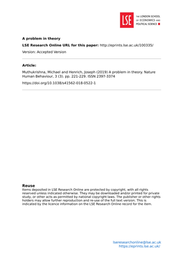 A Problem in Theory LSE Research Online URL for This Paper: Version: Accepted Version