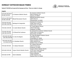 Orange Diocese Outdoor Mass Schedule