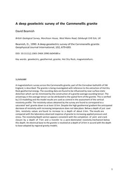 A Deep Geoelectric Survey of the Carnmenellis Granite