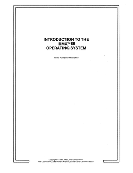 INTRODUCTION to the Irmx™86 OPERATING SYSTEM