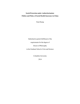 Social Protection Under Authoritarianism: Politics and Policy of Social Health Insurance in China