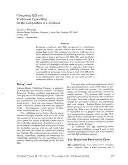 Comparing TEX and Traditional Typesetting for the Composition of a Textbook