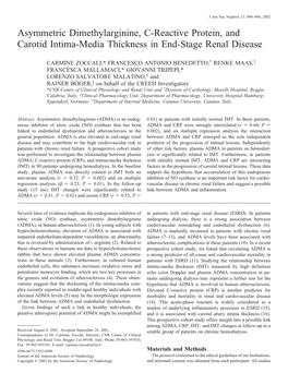 Asymmetric Dimethylarginine, C-Reactive Protein, and Carotid Intima-Media Thickness in End-Stage Renal Disease