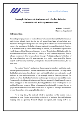 Strategic Salience of Andaman and Nicobar