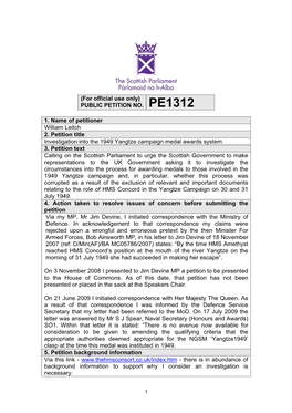 PUBLIC PETITION NO. PE1312 1. Name of Petitioner William Leitch 2