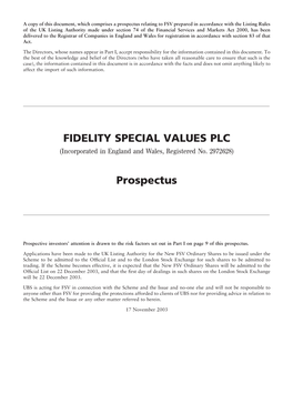 FIDELITY SPECIAL VALUES PLC Prospectus