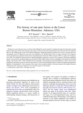 Fire History of Oak–Pine Forests in the Lower Boston Mountains, Arkansas, USA R.P