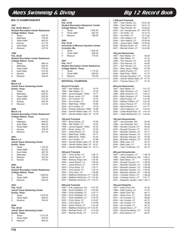 Men's Swimming & Diving Big 12 Record Book Big