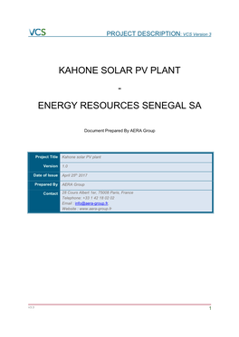 Kahone Solar Pv Plant - Energy Resources Senegal Sa