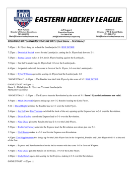 COLUMBUS DAY SHOWCASE TIMELINE DAY 1 (Last Game – First Game)