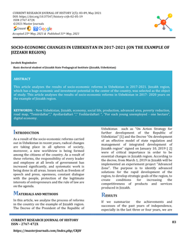 Socio-Economic Changes in Uzbekistan in 2017-2021 (On the Example of Jizzakh Region)