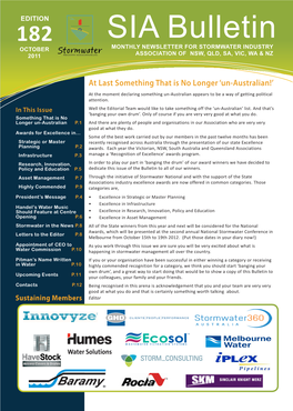 SIA Bulletin OCTOBER MONTHLY NEWSLETTER for STORMWATER INDUSTRY 2011 ASSOCIATION of NSW, QLD, SA, VIC, WA & NZ