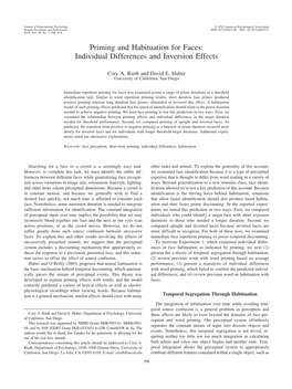 Priming and Habituation for Faces: Individual Differences and Inversion Effects