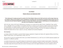 Live Nation Modern Slavery Act Statement 2019 This Statement Is Made Pursuant to Section 54 of the Modern Slavery Act 2015 and S