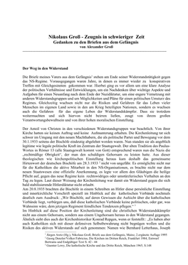 Nikolaus Groß - Zeugnis in Schwieriger Zeit Gedanken Zu Den Briefen Aus Dem Gefängnis Von Alexander Groß