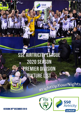 2020 Season SSE Airtricity League Premier Division Fixture List