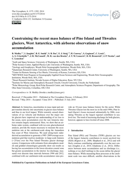 Constraining the Recent Mass Balance of Pine Island and Thwaites Glaciers, West Antarctica, with Airborne Observations of Snow Accumulation