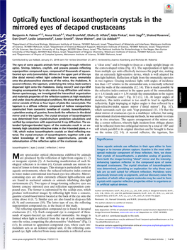 Optically Functional Isoxanthopterin Crystals in the Mirrored Eyes of Decapod Crustaceans