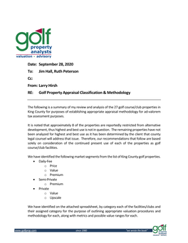 Golf Property Appraisal Classification and Methodology