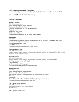 1MC Announcements for Evolutions – As Remembered by Various Shipmates & Compiled by the Collett Association Historian in Nov 2014