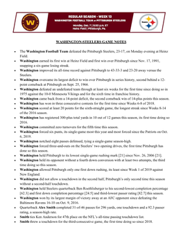 WASHINGTON-STEELERS GAME NOTES • the Washington