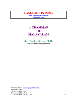 A Grammar of Malayalam