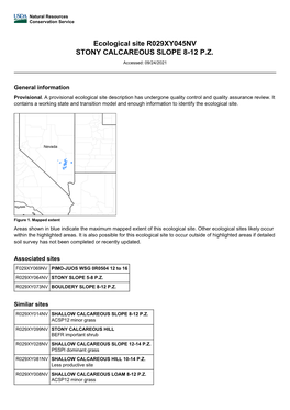 Ecological Site R029XY045NV STONY CALCAREOUS SLOPE 8-12 P.Z