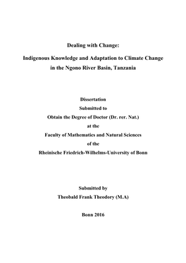 Dealing with Change: Indigenous Knowledge and Adaptation to Climate Change in the Ngono River Basin, Tanzania