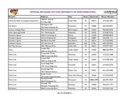 Official Retailer List for University of Northern Iowa