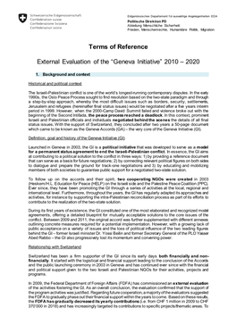 Geneva Initiative” 2010 – 2020